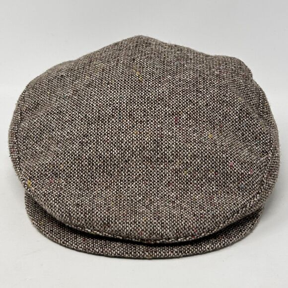 Vintage Tweed Flat Cap Hat Newsboy Cabbie Capas Headwear USA Made Beige M Medium - Picture 10 of 10